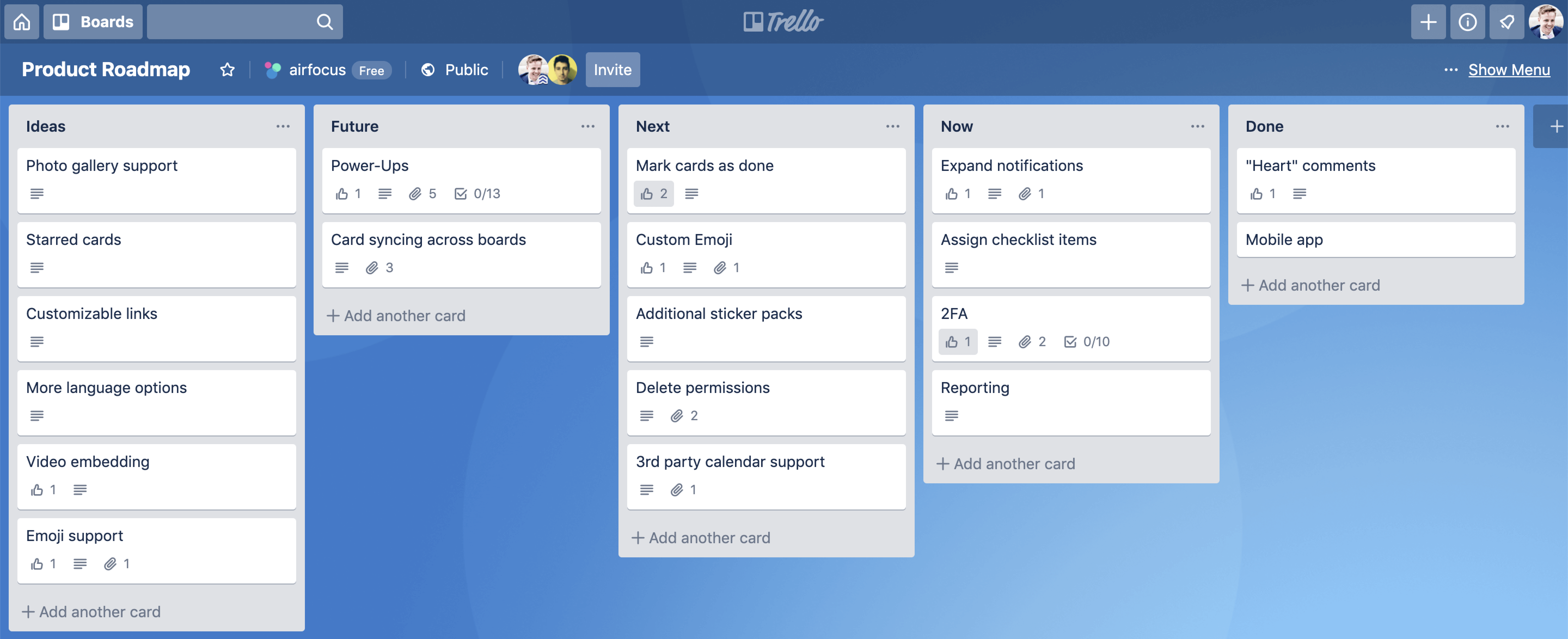 trello boards for roadmap